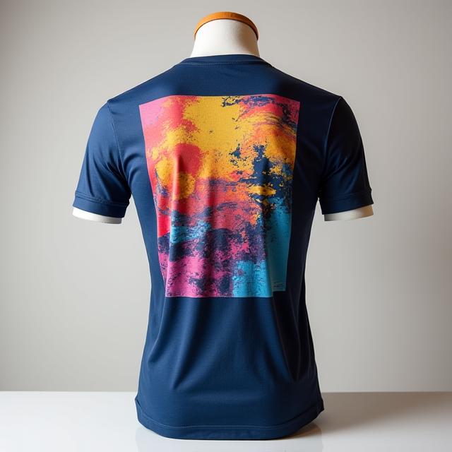 A high-performance t-shirt featuring a bold, abstract graphic design on the back, capturing the essence of a legacy.