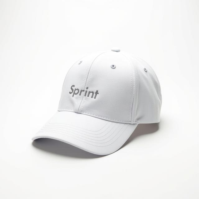 A crisp white snapback cap with an embroidered 'Sprint' wordmark, designed for comfort and flair.