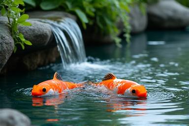 Kolam ikan koi dengan air terjun kecil